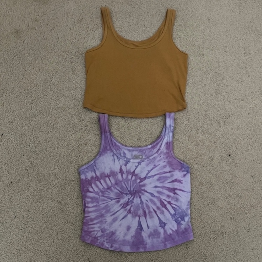 Cotton double scoop neck rounded hem tank top bundle, custom dyed, xs/s
